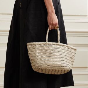 NWT Dragon Diffusion Bamboo Triple Jump Woven Leather Small Tote Bag in Pearl